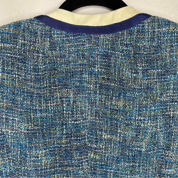 Tracy Reese Leather Trimmed Cropped Tweed Jacket in Bright Navy Size 4 NWT - Picture 6 of 12